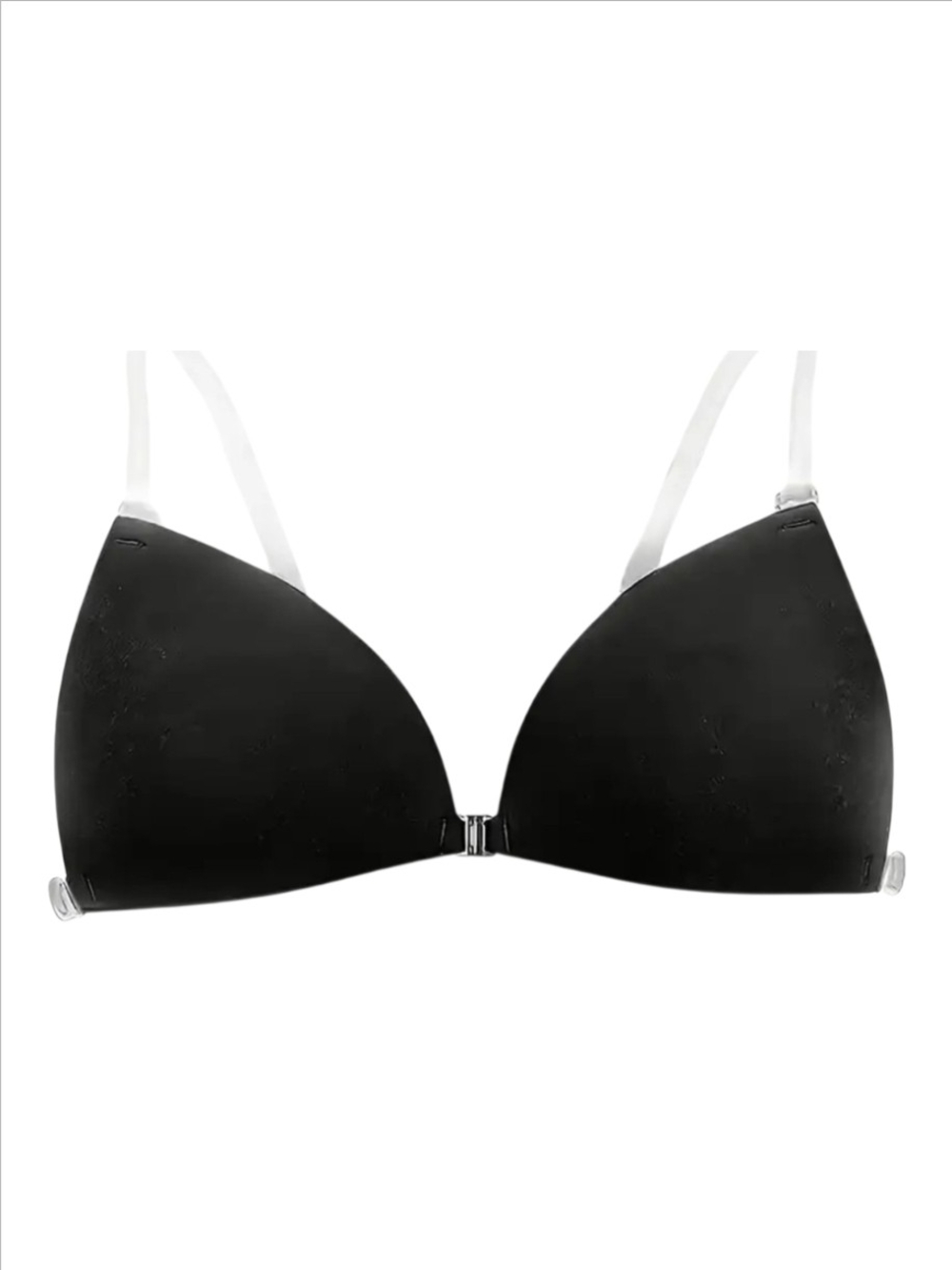 Black Silicone Self Adhesive Front-Closure Bra with Clear Convertible Straps NEW